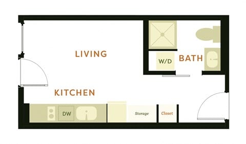 Floor plan for studio, 1 bath, 278 sqft